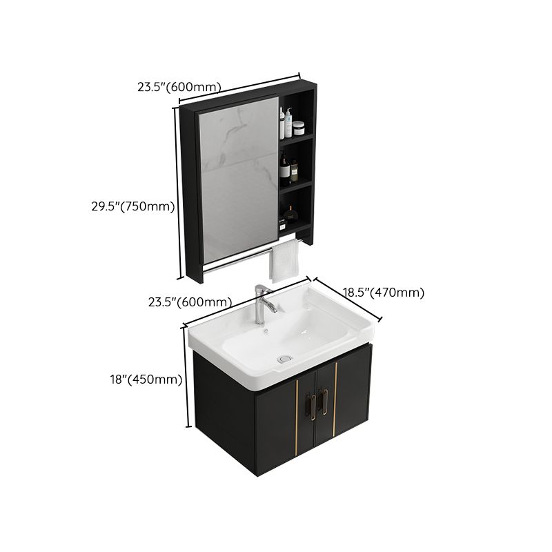 Bathroom Vanity Wall Mounted Sink Vanity in Ceramic with Waterproof Mirror Clearhalo 'Bathroom Remodel & Bathroom Fixtures' 'Bathroom Vanities' 'bathroom_vanities' 'Home Improvement' 'home_improvement' 'home_improvement_bathroom_vanities' 1200x1200_022caee0-d7db-4d71-9344-aeaba4e72daf