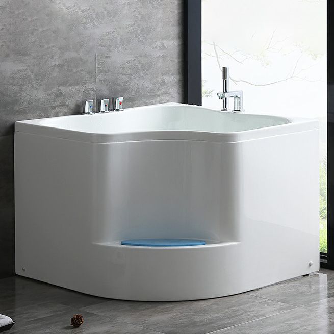 Modern Corner Soaking Bathtub White Acrylic Bathtub with Center-Front Drain Clearhalo 'Bathroom Remodel & Bathroom Fixtures' 'Bathtubs' 'Home Improvement' 'home_improvement' 'home_improvement_bathtubs' 'Showers & Bathtubs' 1200x1200_025fdeef-fe6c-47ec-af99-bdc27736e6e2