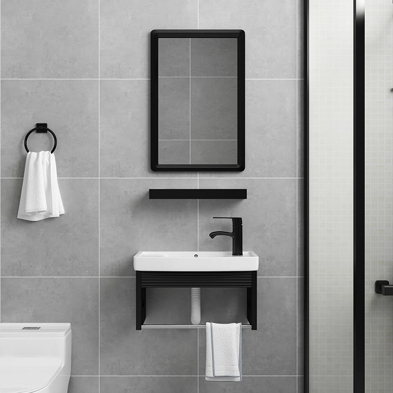 Black Bath Vanity Rectangular Single Sink Wall Mounted Metal Frame Bathroom Vanity Clearhalo 'Bathroom Remodel & Bathroom Fixtures' 'Bathroom Vanities' 'bathroom_vanities' 'Home Improvement' 'home_improvement' 'home_improvement_bathroom_vanities' 1200x1200_026da63d-f1ae-4cca-8e9f-db681309f875
