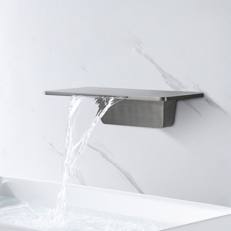 Single Lever Handle Bathroom Faucet 2 Holes Wall-Mounted Waterfall Spout Sink Faucet Clearhalo 'bathroom_sink_faucets' 'Conjuntos de Torneiras de Lavatório e Banheiro' 'home_improvement' 'home_improvement_bathroom_sink_faucets' 'Mobiliário Doméstico' 'Página inicial' 'Renovação e equipamento de casa de banho' 'Torneira para lavatório de banheiro' 1200x1200_02ad9ed8-efad-4b89-b799-bcf34ddab6ca