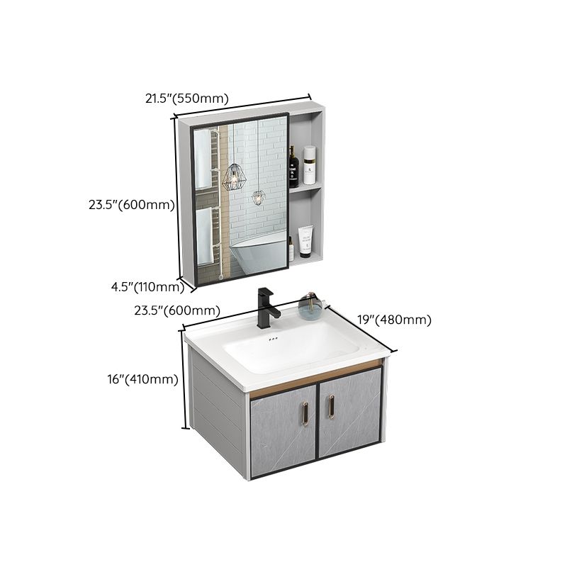 Single Bathroom Vanity Glam Gray Metal Frame Rectangular Wall Mount Vanity Set Clearhalo 'Bathroom Remodel & Bathroom Fixtures' 'Bathroom Vanities' 'bathroom_vanities' 'Home Improvement' 'home_improvement' 'home_improvement_bathroom_vanities' 1200x1200_03bacf60-301e-4dde-a0ca-c27e483ad5e4