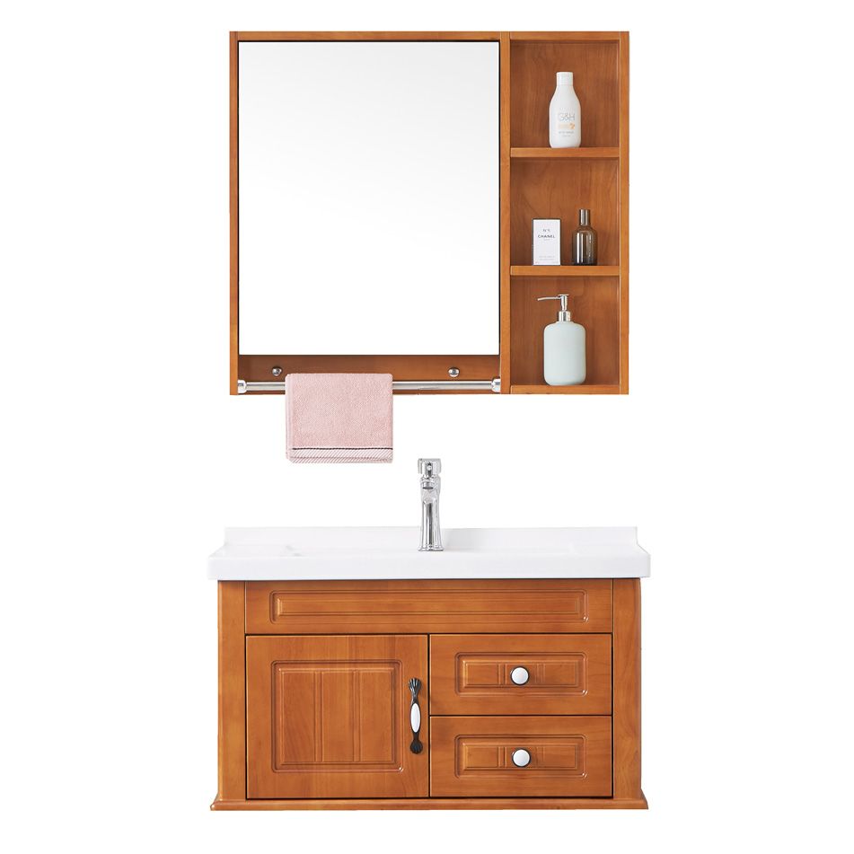 Mid Century Modern Sink Vanity Wood Wall Mount Bathroom Vanity with Mirror Clearhalo 'Bathroom Remodel & Bathroom Fixtures' 'Bathroom Vanities' 'bathroom_vanities' 'Home Improvement' 'home_improvement' 'home_improvement_bathroom_vanities' 1200x1200_0452e598-21d3-4a87-bb3c-d78650b1d541