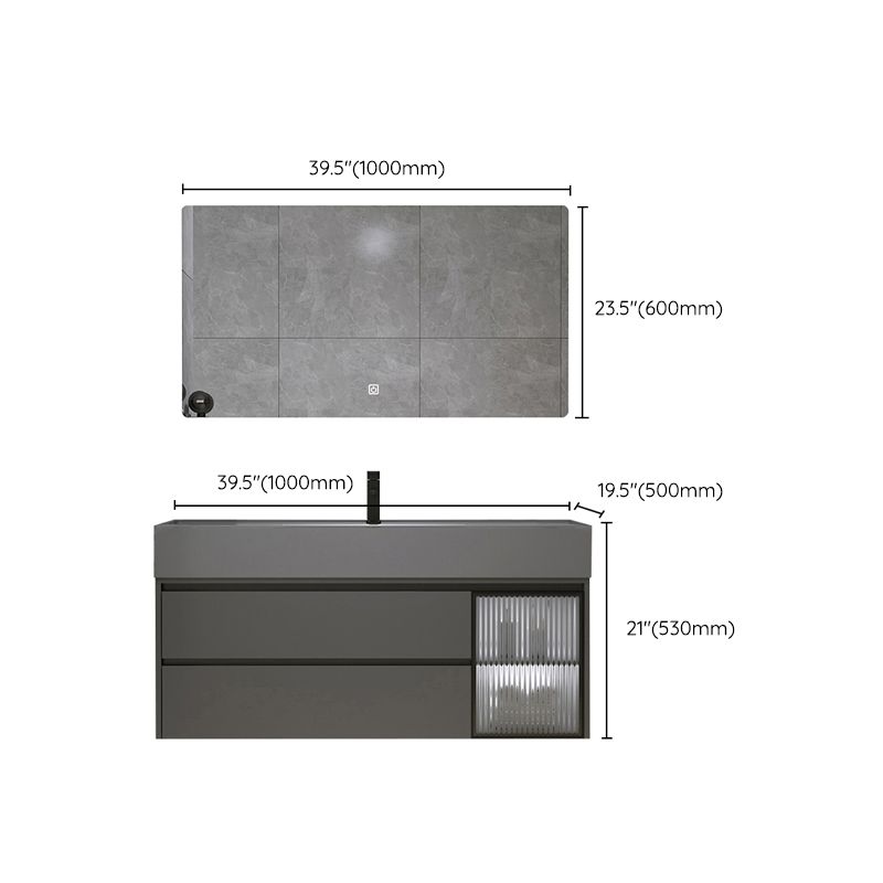 Wood Frame Bathroom Vanity Grey 2 Drawers Single Sink Mirror Wall Mount Rectangular Vanity Clearhalo 'Bathroom Remodel & Bathroom Fixtures' 'Bathroom Vanities' 'bathroom_vanities' 'Home Improvement' 'home_improvement' 'home_improvement_bathroom_vanities' 1200x1200_045c8ba1-73b6-46ea-9b8d-eee6d7c8ad2a