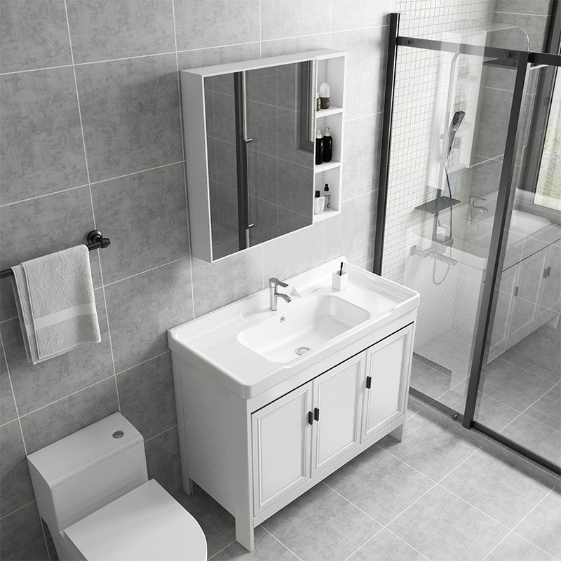 Freestanding Bathroom Vanity Modern White Ceramic Top Single Vanity Set Clearhalo 'Bathroom Remodel & Bathroom Fixtures' 'Bathroom Vanities' 'bathroom_vanities' 'Home Improvement' 'home_improvement' 'home_improvement_bathroom_vanities' 1200x1200_050a5ea6-8d2b-4fd1-a1b5-0c075816b443