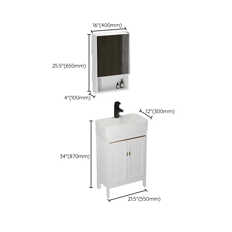 Single Sink Bath Vanity Set White Oval Metal 2 Doors Bathroom Vanity with Mirror Clearhalo 'Bathroom Remodel & Bathroom Fixtures' 'Bathroom Vanities' 'bathroom_vanities' 'Home Improvement' 'home_improvement' 'home_improvement_bathroom_vanities' 1200x1200_0528dfeb-2f21-4e9e-9de6-3a42c273dfd3