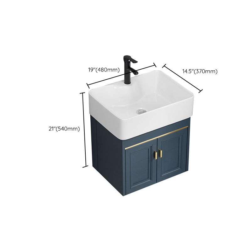 Rectangular Vanity Single Sink Faucet Wall-Mounted Blue Mirror Metal Frame Bath Vanity Clearhalo 'Bathroom Remodel & Bathroom Fixtures' 'Bathroom Vanities' 'bathroom_vanities' 'Home Improvement' 'home_improvement' 'home_improvement_bathroom_vanities' 1200x1200_056150c9-0cc2-4aae-9fff-899069974a4b