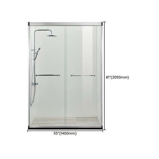 Black Double Sliding Shower Bath Door Semi-Frameless Tempered Shower Doors Clearhalo 'Bathroom Remodel & Bathroom Fixtures' 'Home Improvement' 'home_improvement' 'home_improvement_shower_tub_doors' 'Shower and Tub Doors' 'shower_tub_doors' 'Showers & Bathtubs' 1200x1200_05a4ca53-a1eb-4ba8-8dca-bf53e72c0469