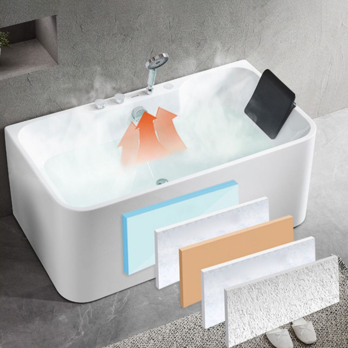 Modern Soaking Bathtub Antique Finish Rectangular Back to Wall Bath Tub Clearhalo 'Bathroom Remodel & Bathroom Fixtures' 'Bathtubs' 'Home Improvement' 'home_improvement' 'home_improvement_bathtubs' 'Showers & Bathtubs' 1200x1200_05f32422-94a3-42ad-b931-82271a802a5f