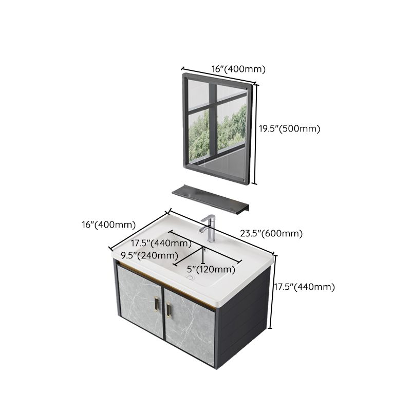 Single Sink Vanity Rectangular Modern Wall Mount Mirror Bathroom Vanity with 2 Doors Clearhalo 'Bathroom Remodel & Bathroom Fixtures' 'Bathroom Vanities' 'bathroom_vanities' 'Home Improvement' 'home_improvement' 'home_improvement_bathroom_vanities' 1200x1200_060c71bc-225d-44d7-acae-aaa4ac2344c9