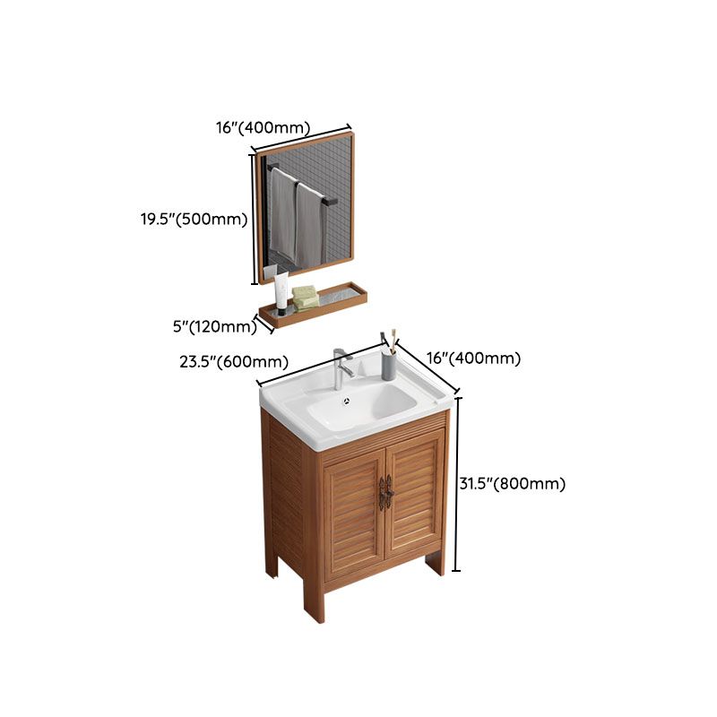 Rectangle Vanity Set Metal Frame Mirror Freestanding 2 Doors Single Sink Bath Vanity Clearhalo 'Bathroom Remodel & Bathroom Fixtures' 'Bathroom Vanities' 'bathroom_vanities' 'Home Improvement' 'home_improvement' 'home_improvement_bathroom_vanities' 1200x1200_060ea051-3b9a-4c03-be9d-a52272312aab