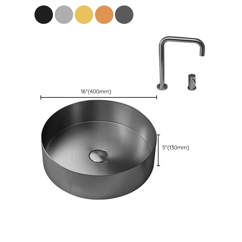 Modern Vessel Sink Round Metal with Faucet and Pop-Up Drain Vessel Lavatory Sink Clearhalo 'Bathroom Remodel & Bathroom Fixtures' 'Bathroom Sinks & Faucet Components' 'Bathroom Sinks' 'bathroom_sink' 'Home Improvement' 'home_improvement' 'home_improvement_bathroom_sink' 1200x1200_06502708-8777-436b-8ede-6d4d833855d1