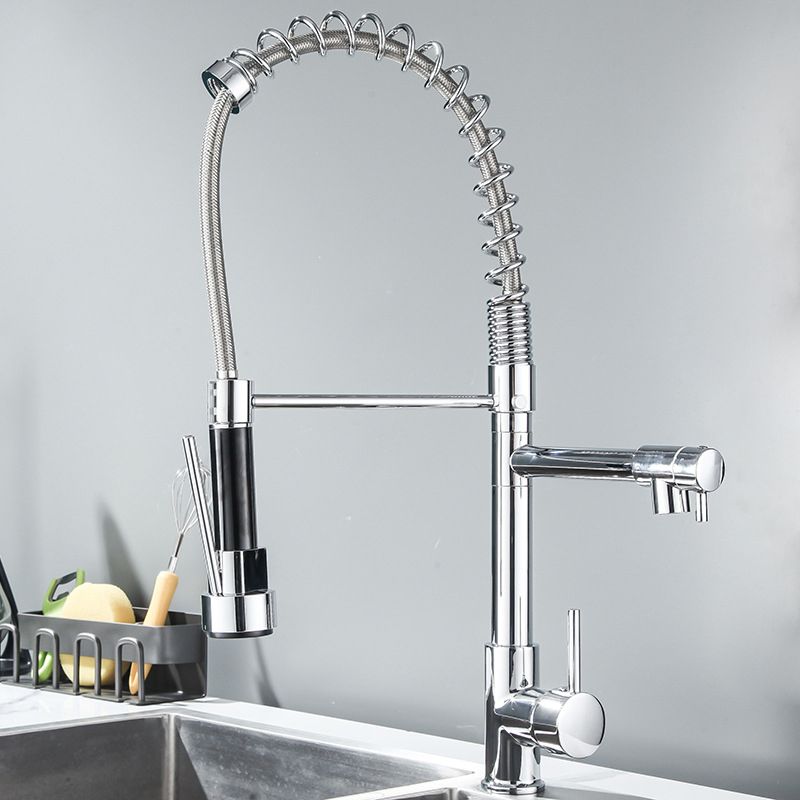 Farmhouse Bar Faucet Brass Lever Handles Spring Spout Swivel Spout Pre-Rinse Faucet Clearhalo 'Home Improvement' 'home_improvement' 'home_improvement_kitchen_faucets' 'Kitchen Faucets' 'Kitchen Remodel & Kitchen Fixtures' 'Kitchen Sinks & Faucet Components' 'kitchen_faucets' 1200x1200_06534669-7ee0-4cd5-ae4b-7ab40f91c93d