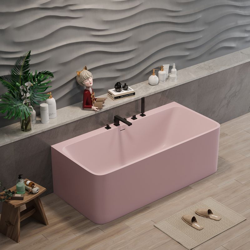 Modern Soaking Stone Bathtub Rectangle Back to Wall Bathtub with Faucet Clearhalo 'Bathroom Remodel & Bathroom Fixtures' 'Bathtubs' 'Home Improvement' 'home_improvement' 'home_improvement_bathtubs' 'Showers & Bathtubs' 1200x1200_06546028-f256-48bf-94df-4e0414eb69f1