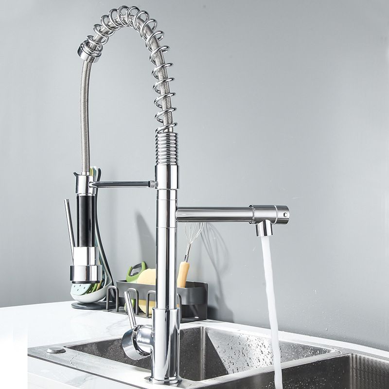 Farmhouse Bar Faucet Brass Lever Handles Spring Spout Swivel Spout Pre-Rinse Faucet Clearhalo 'Home Improvement' 'home_improvement' 'home_improvement_kitchen_faucets' 'Kitchen Faucets' 'Kitchen Remodel & Kitchen Fixtures' 'Kitchen Sinks & Faucet Components' 'kitchen_faucets' 1200x1200_06c470e6-3446-4feb-a911-c351872b670a