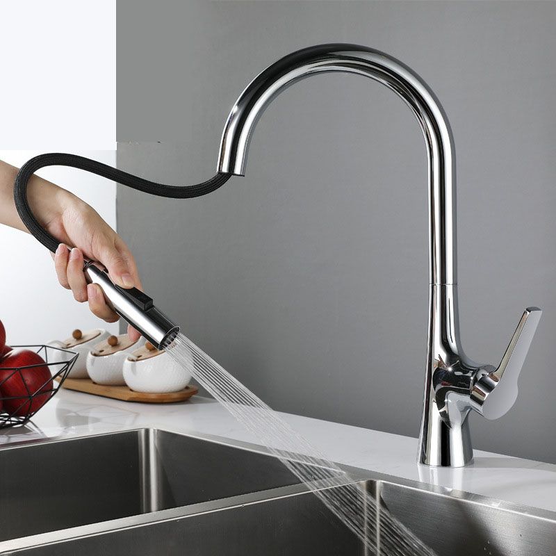 Contemporary Single Handle Standard Kitchen Faucet Pull Down 1-Hold Faucet Clearhalo 'Home Improvement' 'home_improvement' 'home_improvement_kitchen_faucets' 'Kitchen Faucets' 'Kitchen Remodel & Kitchen Fixtures' 'Kitchen Sinks & Faucet Components' 'kitchen_faucets' 1200x1200_06f75bbe-38dc-4072-85db-f5ae963fc920