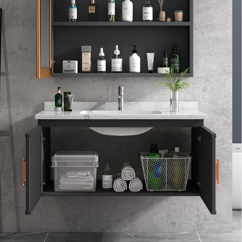 Single Glam Bathroom Vanity Dark Gray Rectangular Wall Mount Vanity Set Clearhalo 'Bathroom Remodel & Bathroom Fixtures' 'Bathroom Vanities' 'bathroom_vanities' 'Home Improvement' 'home_improvement' 'home_improvement_bathroom_vanities' 1200x1200_06fd9246-32ad-4b38-b65d-3d6d7f70439a