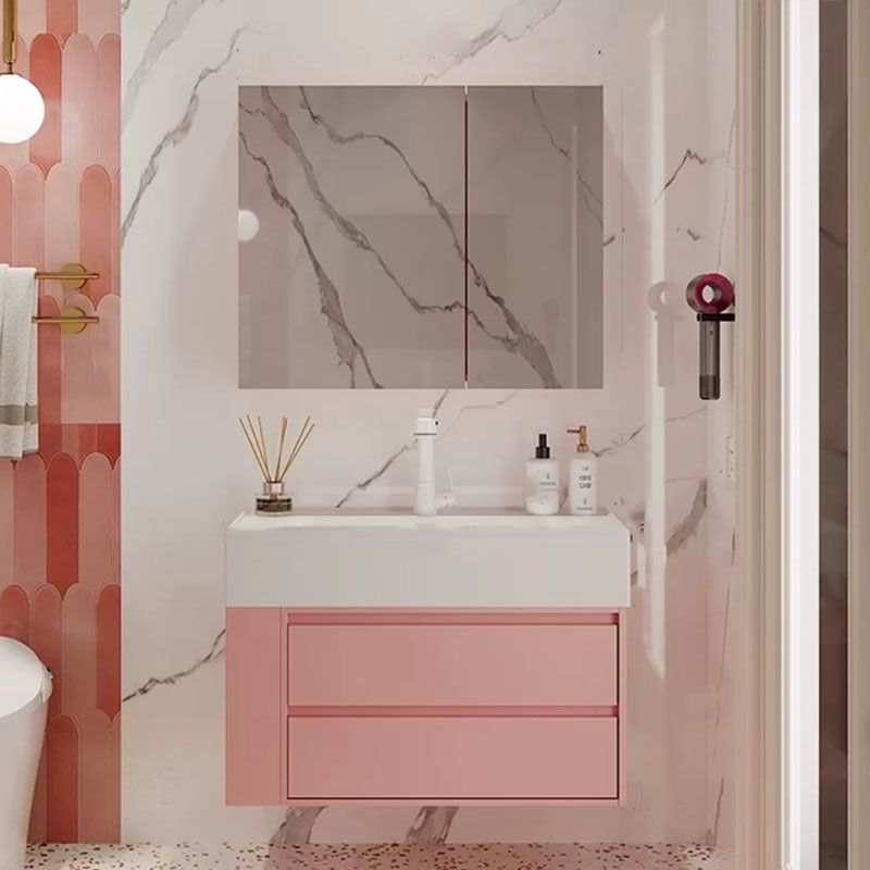 Rectangular Pink Wall Mounted Standard Wood Open Console with Sink Set Clearhalo 'Bathroom Remodel & Bathroom Fixtures' 'Bathroom Vanities' 'bathroom_vanities' 'Home Improvement' 'home_improvement' 'home_improvement_bathroom_vanities' 1200x1200_07c5d79d-9eed-4f4c-8726-19463180dd69