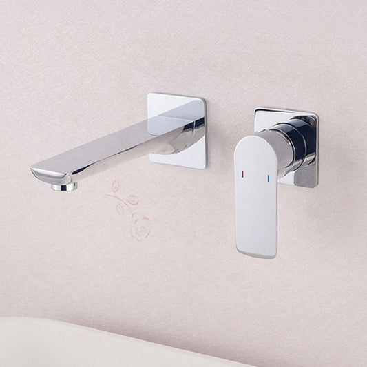 2 Holes Faucet Glam Style Wall Mounted Faucet with Single Lever Handle Clearhalo 'Bathroom Remodel & Bathroom Fixtures' 'Bathroom Sink Faucets' 'Bathroom Sinks & Faucet Components' 'bathroom_sink_faucets' 'Home Improvement' 'home_improvement' 'home_improvement_bathroom_sink_faucets' 1200x1200_084bf602-7e10-42e8-b028-10498cf2fa64