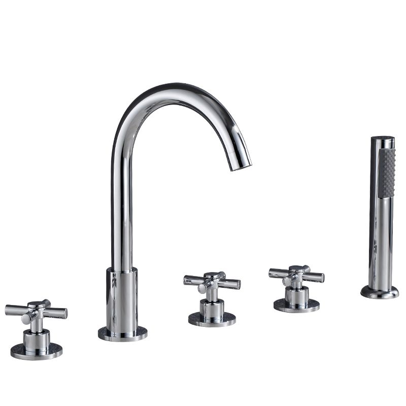 Traditional Roman Tub Faucet Set Copper Deck Mounted Triple Handle Roman Bathtub Faucet Clearhalo 'Bathroom Remodel & Bathroom Fixtures' 'Bathtub Faucets' 'bathtub_faucets' 'Home Improvement' 'home_improvement' 'home_improvement_bathtub_faucets' 1200x1200_0871ede5-95cb-4ff7-b01b-7d627234b5ac