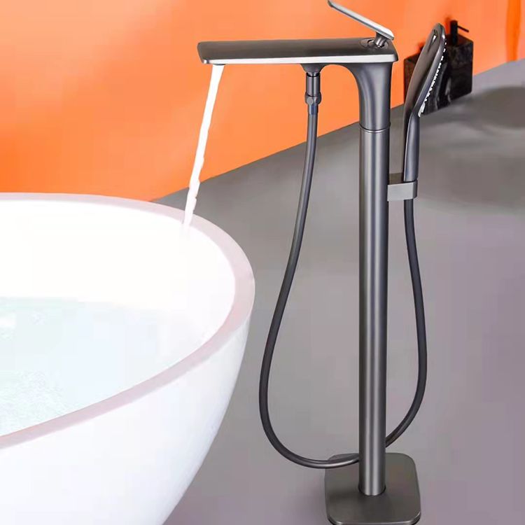 Modern Freestanding Tub Filler Trim Copper with Hand Shower Floor Mount Tub Filler Clearhalo 'Bathroom Remodel & Bathroom Fixtures' 'Bathtub Faucets' 'bathtub_faucets' 'Home Improvement' 'home_improvement' 'home_improvement_bathtub_faucets' 1200x1200_08782637-f8fe-465e-a88e-924f9ffc496a