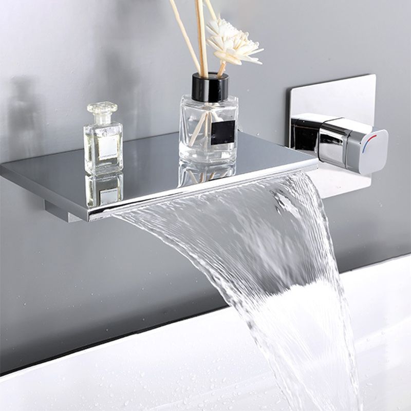 Wall Mounted Metal Waterfall Tub Filler Low Arc Bathroom Faucet Clearhalo 'Bathroom Remodel & Bathroom Fixtures' 'Bathtub Faucets' 'bathtub_faucets' 'Home Improvement' 'home_improvement' 'home_improvement_bathtub_faucets' 1200x1200_090e8fd3-a3f2-4095-9b8c-4a7d8fccd1ed