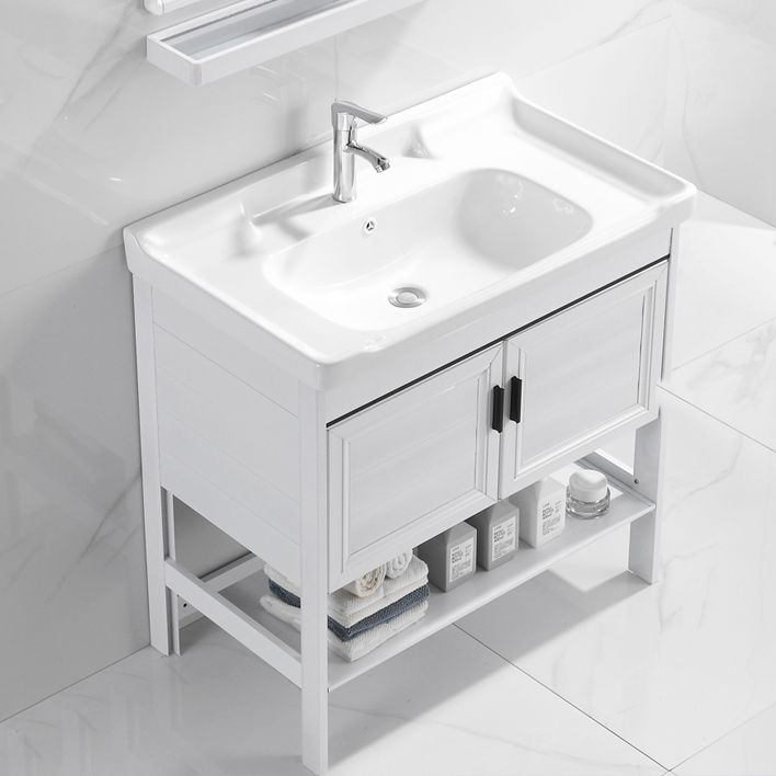 White Vanity Sink Doors Drawer Faucet Storage Shelf Vanity with Mirror Clearhalo 'Bathroom Remodel & Bathroom Fixtures' 'Bathroom Vanities' 'bathroom_vanities' 'Home Improvement' 'home_improvement' 'home_improvement_bathroom_vanities' 1200x1200_090fffd8-72c9-4281-8ff4-6e16d40d0832