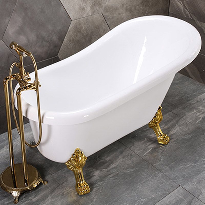 Modern Acrylic Bathtub Back to Wall with Golden Feet and Drain Bath Tub for Bathroom Clearhalo 'Bathroom Remodel & Bathroom Fixtures' 'Bathtubs' 'Home Improvement' 'home_improvement' 'home_improvement_bathtubs' 'Showers & Bathtubs' 1200x1200_09a99459-c2a5-4ad9-b710-40a65b3e4f56