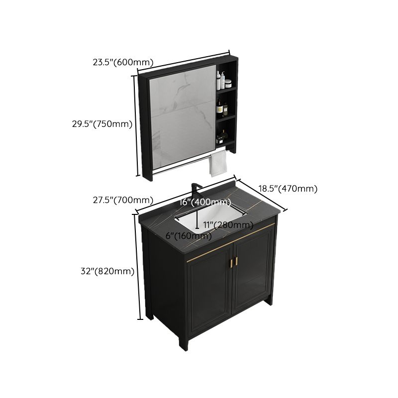 Black Bath Vanity Single Sink Metal Frame Mirror Vanity with Soft Close Door Clearhalo 'Bathroom Remodel & Bathroom Fixtures' 'Bathroom Vanities' 'bathroom_vanities' 'Home Improvement' 'home_improvement' 'home_improvement_bathroom_vanities' 1200x1200_0a0f84ab-cdbf-4033-82b3-426b13d833bb