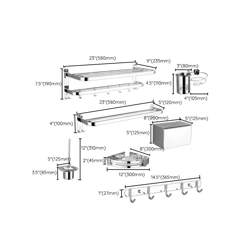 Contemporary Style Silver Metal Bathroom Accessory as Individual or as a Set Clearhalo 'Bathroom Hardware Sets' 'Bathroom Hardware' 'Bathroom Remodel & Bathroom Fixtures' 'bathroom_hardware_sets' 'Home Improvement' 'home_improvement' 'home_improvement_bathroom_hardware_sets' 1200x1200_0a7563e5-3ef1-4402-98de-0ee21d8047f0