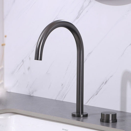 Modern Widespread Sink Faucet Knob Handle Gooseneck Arc Solid Brass Faucet Clearhalo 'bathroom_sink_faucets' 'Conjuntos de Torneiras de Lavatório e Banheiro' 'home_improvement' 'home_improvement_bathroom_sink_faucets' 'Mobiliário Doméstico' 'Página inicial' 'Renovação e equipamento de casa de banho' 'Torneira para lavatório de banheiro' 1200x1200_0a9f18d5-d797-4f42-a603-4255540c8d55