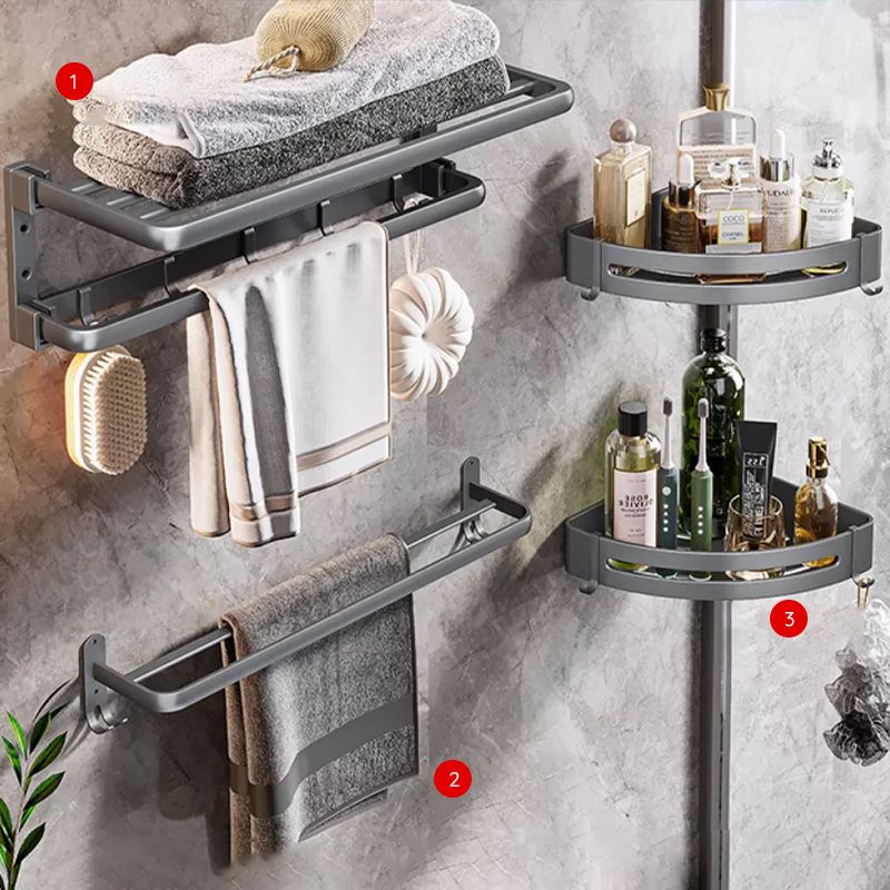 Modern Bathroom Accessories Hardware Set Grey Towel Bar Bath Shelf Bath Hardware Set Clearhalo 'Bathroom Hardware Sets' 'Bathroom Hardware' 'Bathroom Remodel & Bathroom Fixtures' 'bathroom_hardware_sets' 'Home Improvement' 'home_improvement' 'home_improvement_bathroom_hardware_sets' 1200x1200_0aa678a0-baab-490f-a177-8c57d00e0814