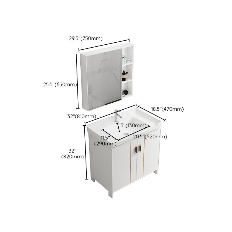 Glam Vanity Rectangle Mirror Metal Frame White Bathroom Vanity with Single Sink Clearhalo 'Bathroom Remodel & Bathroom Fixtures' 'Bathroom Vanities' 'bathroom_vanities' 'Home Improvement' 'home_improvement' 'home_improvement_bathroom_vanities' 1200x1200_0b2b5f2c-3280-496f-8c74-822af5224fb2