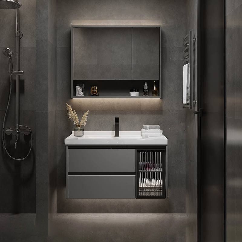 Modern Gray Wood Rectangular Wall Mount Open Console with Sink Set Clearhalo 'Bathroom Remodel & Bathroom Fixtures' 'Bathroom Vanities' 'bathroom_vanities' 'Home Improvement' 'home_improvement' 'home_improvement_bathroom_vanities' 1200x1200_0bcbe8b4-3df5-4ea1-9cfa-81228e60b480