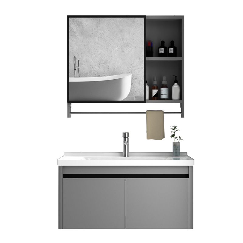 Wall Mount Bathroom Vanity Modern Gray Metal Frame Single Rectangular Vanity Set Clearhalo 'Bathroom Remodel & Bathroom Fixtures' 'Bathroom Vanities' 'bathroom_vanities' 'Home Improvement' 'home_improvement' 'home_improvement_bathroom_vanities' 1200x1200_0c31fec0-b64a-4adb-a1a1-129378c9ed26