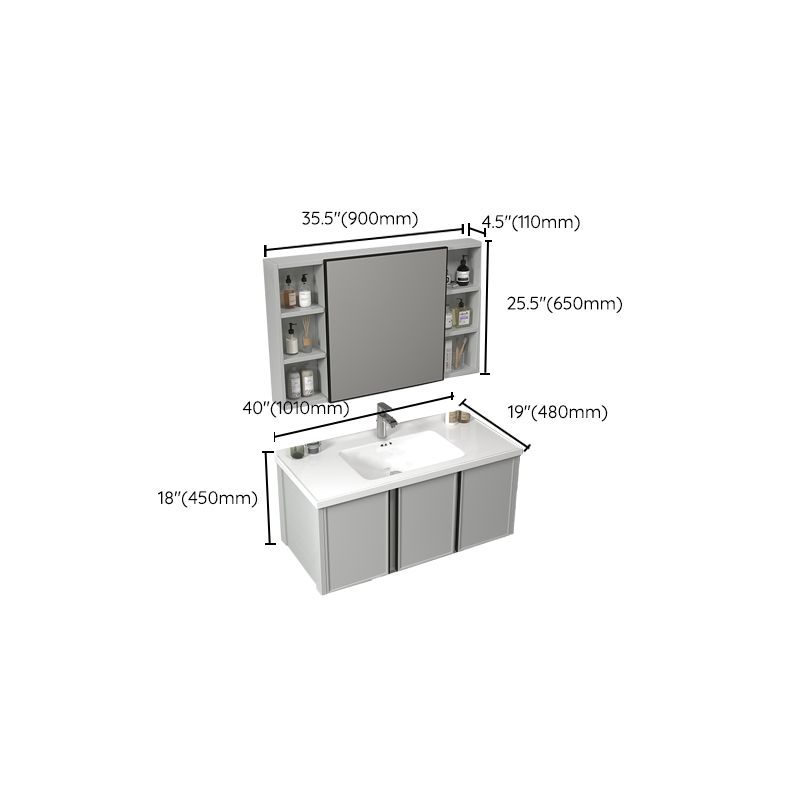 Modern Gray Bath Vanity Metal Frame Single Rectangular Wall Mount Sink Vanity Clearhalo 'Bathroom Remodel & Bathroom Fixtures' 'Bathroom Vanities' 'bathroom_vanities' 'Home Improvement' 'home_improvement' 'home_improvement_bathroom_vanities' 1200x1200_0c395ba7-f110-4644-b672-4b8688c071ef