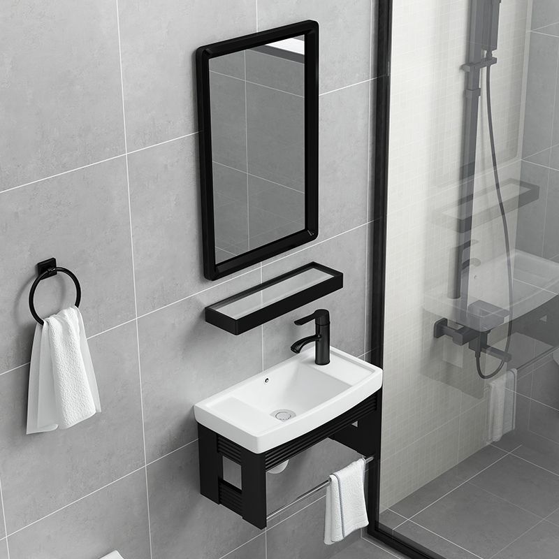 Black Bath Vanity Rectangular Single Sink Wall Mounted Metal Frame Bathroom Vanity Clearhalo 'Bathroom Remodel & Bathroom Fixtures' 'Bathroom Vanities' 'bathroom_vanities' 'Home Improvement' 'home_improvement' 'home_improvement_bathroom_vanities' 1200x1200_0c408a81-fba7-4df1-94a6-17f38b1714df