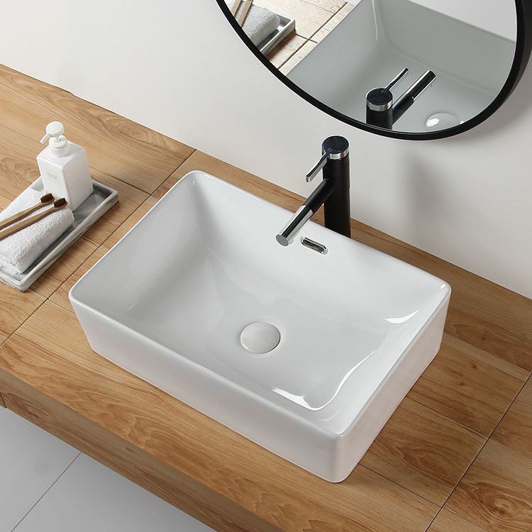 Modern Bathroom Sink Porcelain Rectangular with Pop-Up Drain and Overflow Vessel Sink Clearhalo 'Bathroom Remodel & Bathroom Fixtures' 'Bathroom Sinks & Faucet Components' 'Bathroom Sinks' 'bathroom_sink' 'Home Improvement' 'home_improvement' 'home_improvement_bathroom_sink' 1200x1200_0d89675b-e7f9-4386-948e-717d11372892