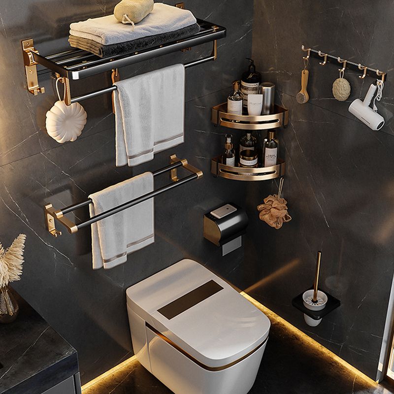 Black & Brass Bathroom Hardware Set Modern Stainless Bath Shelf/Towel Bar/Paper Holder Clearhalo 'Bathroom Hardware Sets' 'Bathroom Hardware' 'Bathroom Remodel & Bathroom Fixtures' 'bathroom_hardware_sets' 'Home Improvement' 'home_improvement' 'home_improvement_bathroom_hardware_sets' 1200x1200_0ddec4c2-8f7e-40cf-a826-e8b38b0fbc92