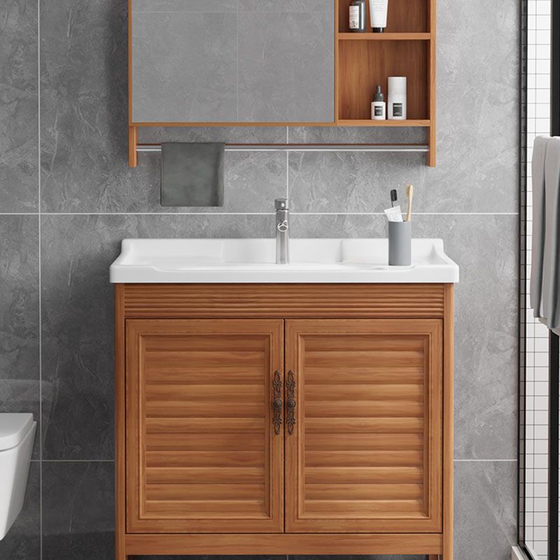 Rectangle Vanity Set Metal Frame Mirror Freestanding 2 Doors Single Sink Bath Vanity Clearhalo 'Bathroom Remodel & Bathroom Fixtures' 'Bathroom Vanities' 'bathroom_vanities' 'Home Improvement' 'home_improvement' 'home_improvement_bathroom_vanities' 1200x1200_0df8ed67-ac6d-4e09-8b96-43294eb71651