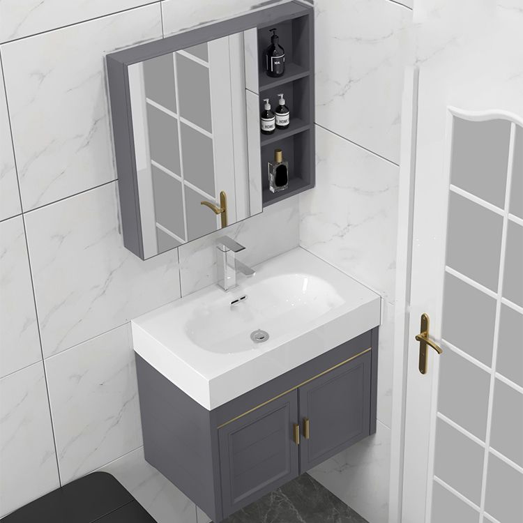 Modern Single Bath Vanity Wall Mount Ceramic Top Bathroom Vanity Clearhalo 'Bathroom Remodel & Bathroom Fixtures' 'Bathroom Vanities' 'bathroom_vanities' 'Home Improvement' 'home_improvement' 'home_improvement_bathroom_vanities' 1200x1200_0e0d9029-64fa-47f4-a987-5253ca59b2d1