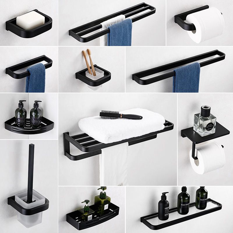 Contemporary Style Black Bathroom Accessory Set Metal Towel Bar Clearhalo 'Bathroom Hardware Sets' 'Bathroom Hardware' 'Bathroom Remodel & Bathroom Fixtures' 'bathroom_hardware_sets' 'Home Improvement' 'home_improvement' 'home_improvement_bathroom_hardware_sets' 1200x1200_0e4f928a-2fb7-48e6-9b0a-99a69dd2264d