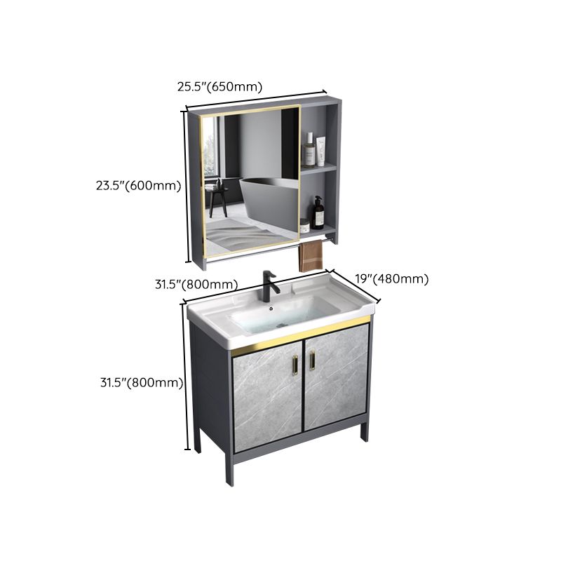 Metal Frame Vanity Grey Single Sink Rectangular Freestanding Mirror Vanity with Doors Clearhalo 'Bathroom Remodel & Bathroom Fixtures' 'Bathroom Vanities' 'bathroom_vanities' 'Home Improvement' 'home_improvement' 'home_improvement_bathroom_vanities' 1200x1200_0e52d536-bfa8-4556-bd5d-8c0cee91fd20