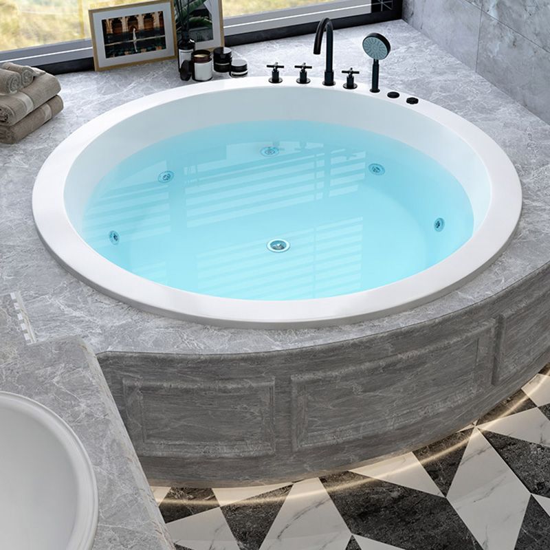 Modern Round White Acrylic Bathtub Embedded Bathtub with Drain and Massage Device Clearhalo 'Bathroom Remodel & Bathroom Fixtures' 'Bathtubs' 'Home Improvement' 'home_improvement' 'home_improvement_bathtubs' 'Showers & Bathtubs' 1200x1200_0e8def20-66b5-448a-a41e-8677c7f2b962