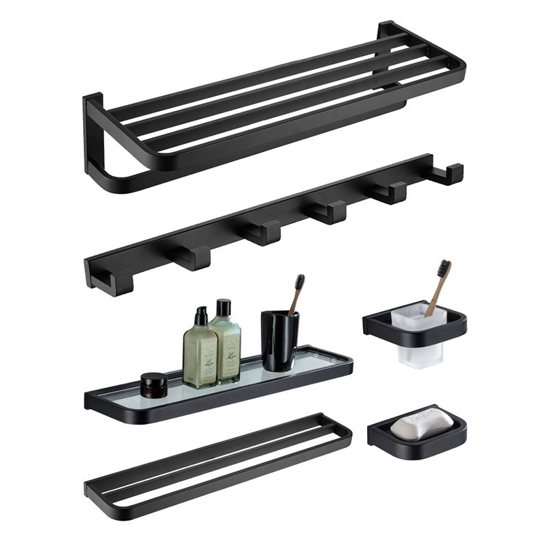 Modern Classic Bath Hardware Set in Stainless Steel Matte Black Robe Hooks/Towel Ring Bar Clearhalo 'Bathroom Hardware Sets' 'Bathroom Hardware' 'Bathroom Remodel & Bathroom Fixtures' 'bathroom_hardware_sets' 'Home Improvement' 'home_improvement' 'home_improvement_bathroom_hardware_sets' 1200x1200_0e9ed863-a08f-419a-913f-f73ffa857e7e