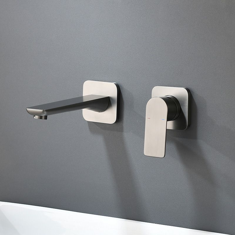 Modern Wall Mounted Bathroom Faucet Lever Handle Low Arc 2 Hole Faucets Clearhalo 'bathroom_sink_faucets' 'Conjunta de Baño y Conjunta de Grifo' 'Coronamiento de Baño y Dispositivo de Baño' 'Grifo del lavabo del baño' 'Hogar' 'home_improvement' 'home_improvement_bathroom_sink_faucets' 'Mejoras para el hogar' 1200x1200_0ef2de75-d40a-49d4-a780-f1a635dbe4dd