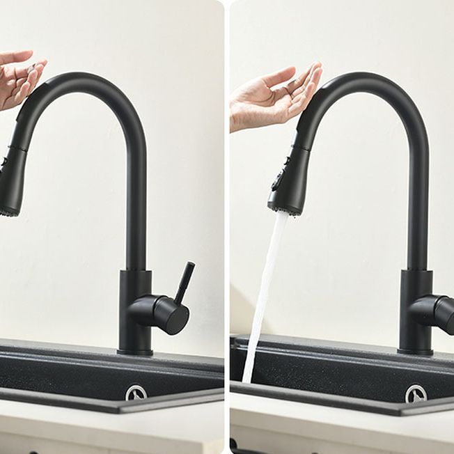 Modern Kitchen Faucet Stainless Steel Single Handle High Arc Retractable Kitchen Faucet Clearhalo 'Home Improvement' 'home_improvement' 'home_improvement_kitchen_faucets' 'Kitchen Faucets' 'Kitchen Remodel & Kitchen Fixtures' 'Kitchen Sinks & Faucet Components' 'kitchen_faucets' 1200x1200_0f1e109c-2ed4-4d0a-8134-cdc925e061d8