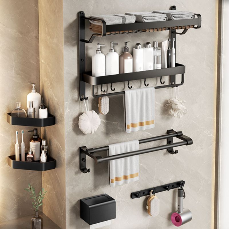 Modern Bathroom Set Matte Black Bath Shelf Towel Bar Bathroom Accessory Kit Clearhalo 'Bathroom Hardware Sets' 'Bathroom Hardware' 'Bathroom Remodel & Bathroom Fixtures' 'bathroom_hardware_sets' 'Home Improvement' 'home_improvement' 'home_improvement_bathroom_hardware_sets' 1200x1200_0f6110a7-9de1-41af-9683-aa9052b2d4f0