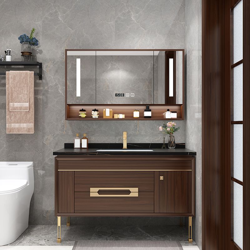 Freestanding Vanity Mirror Rectangle Single Sink Wood Frame Vanity Set with Drawers Clearhalo 'Bathroom Remodel & Bathroom Fixtures' 'Bathroom Vanities' 'bathroom_vanities' 'Home Improvement' 'home_improvement' 'home_improvement_bathroom_vanities' 1200x1200_0fc31112-1c61-4f79-838a-c6030e3f9f4c