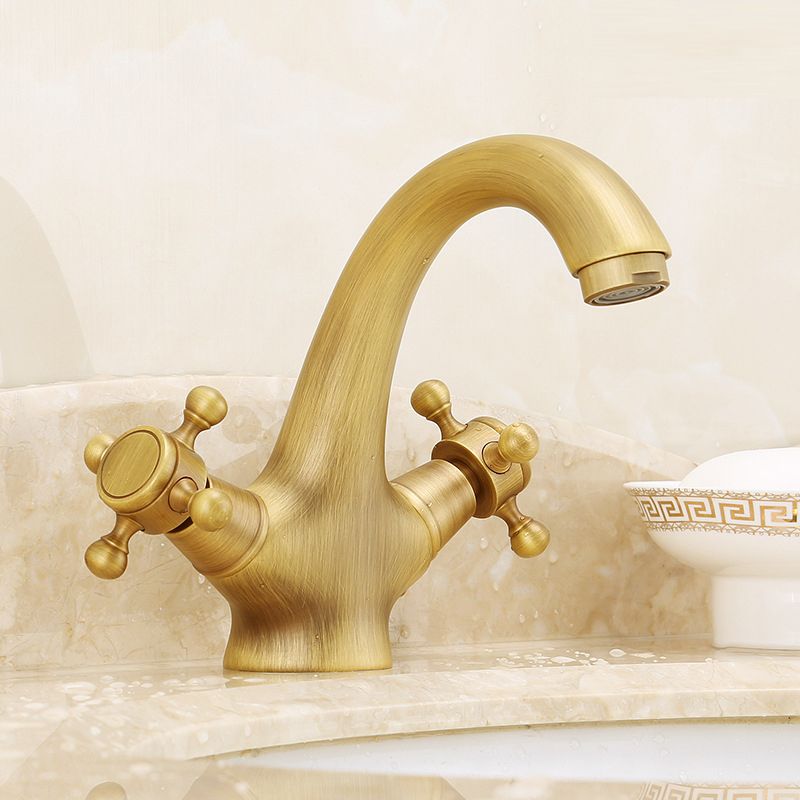 Glam Vessel Faucet 1 Hole Bathroom Faucet with 2 Cross Handles Clearhalo 'bathroom_sink_faucets' 'Conjuntos de Torneiras de Lavatório e Banheiro' 'home_improvement' 'home_improvement_bathroom_sink_faucets' 'Mobiliário Doméstico' 'Página inicial' 'Renovação e equipamento de casa de banho' 'Torneira para lavatório de banheiro' 1200x1200_0fe04565-efa8-4a18-9adc-689eb9102175