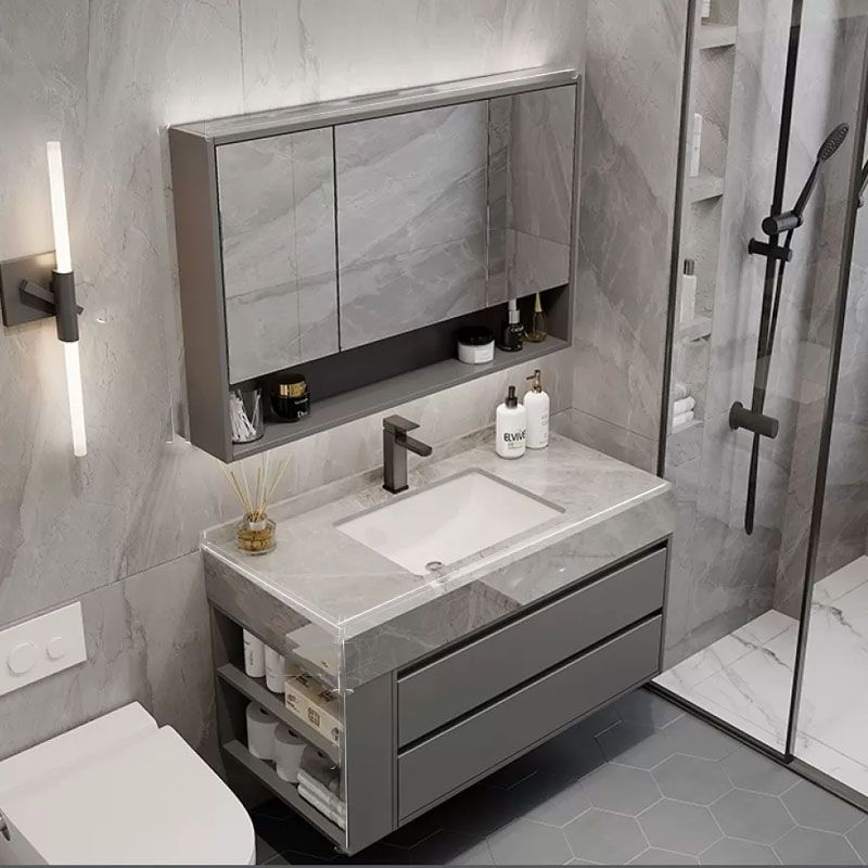 Grey Wall Mounted Standard Modern Bathroom Vanity with Soft Close Door Clearhalo 'Bathroom Remodel & Bathroom Fixtures' 'Bathroom Vanities' 'bathroom_vanities' 'Home Improvement' 'home_improvement' 'home_improvement_bathroom_vanities' 1200x1200_100c56ff-fd40-4ed1-97c1-d69e2f17072a